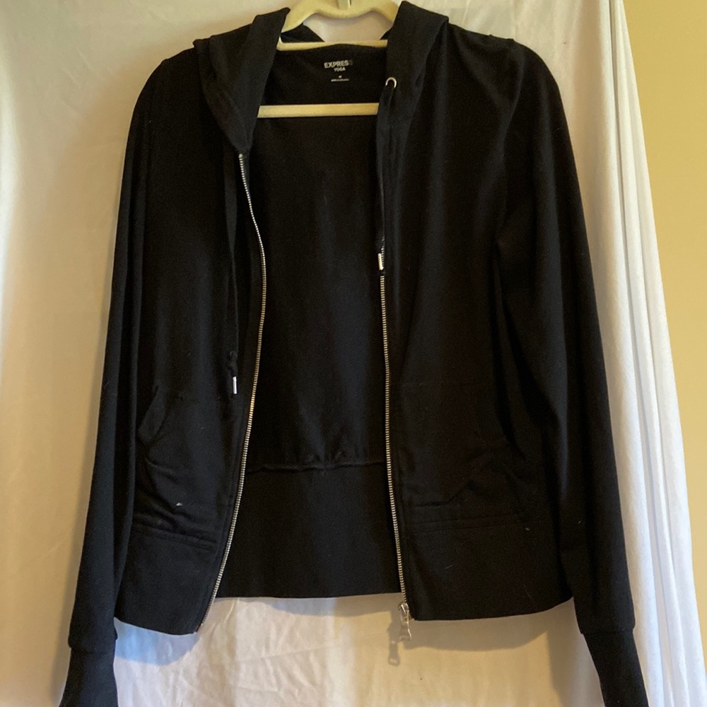 Express yoga long sleeve black zipper up light jacket.